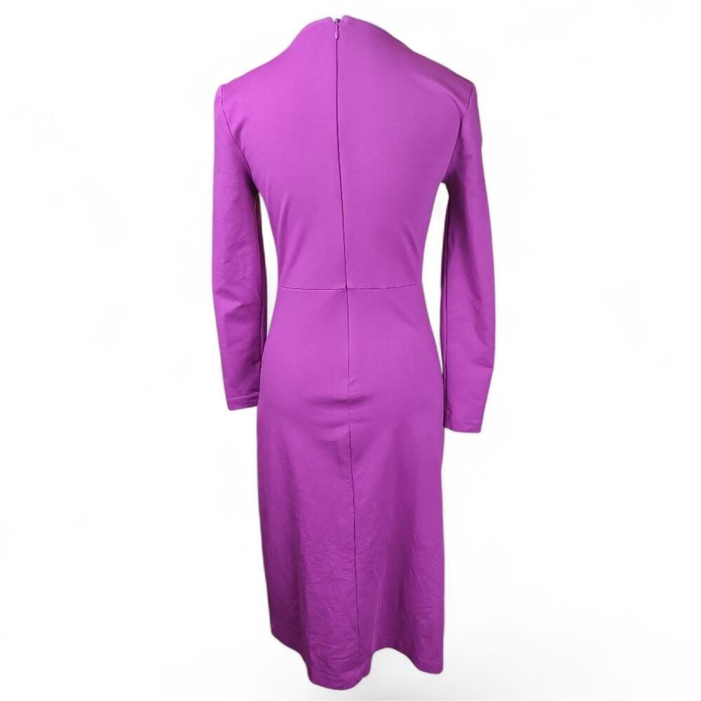 BODEN | Vibrant Purple Ruched Bodycon Long Sleeve Cotton Blend Midi Dress | 4 - Picture 5 of 11